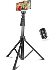 67" Phone Tripod & Selfie Stick, Extendable Cell Phone Tripod Stand with Wireless Remote and Phone Holder-Black