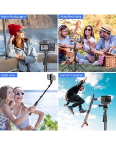 67" Phone Tripod & Selfie Stick, Extendable Cell Phone Tripod Stand with Wireless Remote and Phone Holder-Black