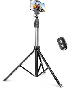 72" Phone Tripod & Selfie Stick, Extendable Cell Phone Tripod Stand with Wireless Remote and Phone Holder-Black