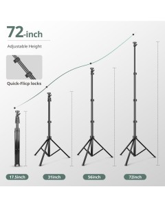 72" Phone Tripod & Selfie Stick, Extendable Cell Phone Tripod Stand with Wireless Remote and Phone Holder-Black