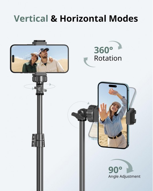 62" Phone Tripod & Selfie Stick, Extendable Cell Phone Tripod Stand with Wireless Remote and Phone Holder-Black