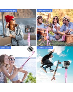 67" Phone Tripod & Selfie Stick, Extendable Cell Phone Tripod Stand with Wireless Remote and Phone Holder-Pink