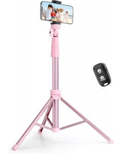 72" Phone Tripod & Selfie Stick, Extendable Cell Phone Tripod Stand with Wireless Remote and Phone Holder-Pink