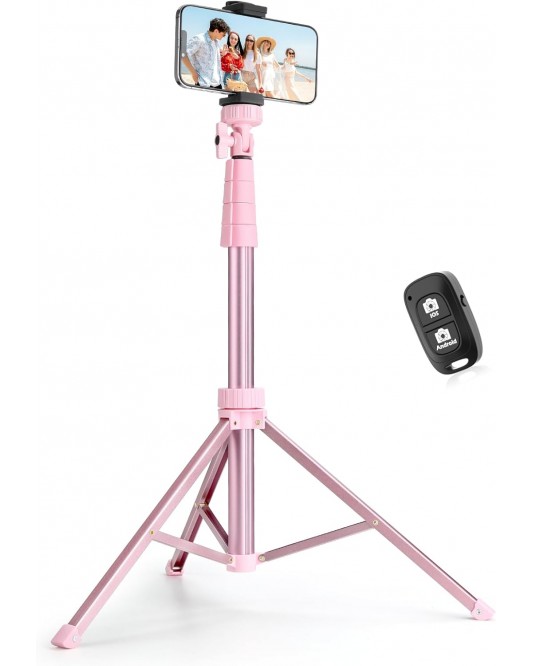 72" Phone Tripod & Selfie Stick, Extendable Cell Phone Tripod Stand with Wireless Remote and Phone Holder-Pink