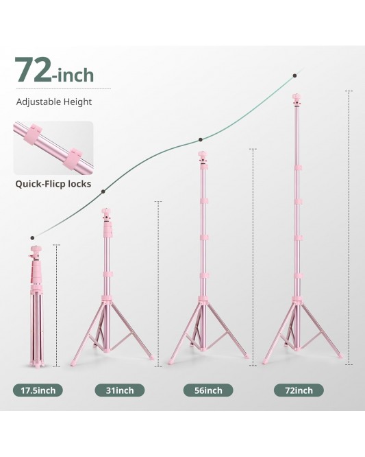 72" Phone Tripod & Selfie Stick, Extendable Cell Phone Tripod Stand with Wireless Remote and Phone Holder-Pink