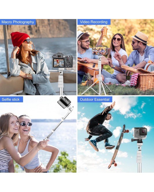 67" Phone Tripod & Selfie Stick, Extendable Cell Phone Tripod Stand with Wireless Remote and Phone Holder-Silver