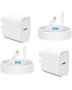 Fast Charger [MFi Certified] 2 Pack 20W PD USB C Wall Charger Adapter with 2 Pack 10FT Long Type C to Lightning Cable