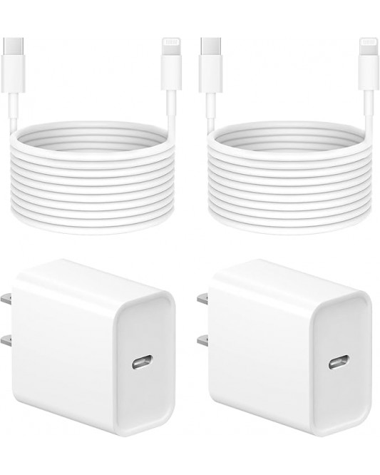 10 Ft iP Fast Charger, 2-Pack 20W Super Fast Charger with Long Fast Charging Cable-white