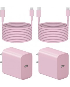 6 Ft iP Fast Charger 2-Pack 20W Super Fast Charger with Long Fast Charging Cable-Pink