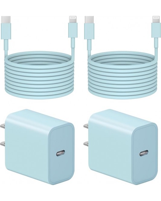 6 Ft iP Fast Charger   2-Pack 20W Super Fast Charger with Long Fast Charging Cable-Blue